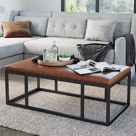 Amazon.com: Nathan James Nelson Coffee Table Ottoman, Living Room Entryway Bench with Faux Leather Tuft and Black Iron Frame, Warm Brown: Kitchen & Dining Coffee Table Alternatives, Modern Industrial Coffee Table, Coffee Table Metal Frame, Rectangle Coffee Table Wood, Nathan James, Gold Living, Sofa White, Minimalist Coffee Table, Coffee Table Bench