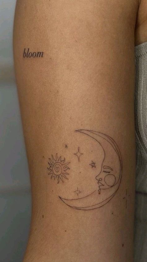 Sun And Moon Tattoo Realism, Mini Spiritual Tattoos, Unique Earthy Tattoos, 1970 Tattoo, Earth Sign Tattoo, Boho Style Tattoos, Earthy Tattoos Hippie, Mario Tattoo, Tattoos 2024