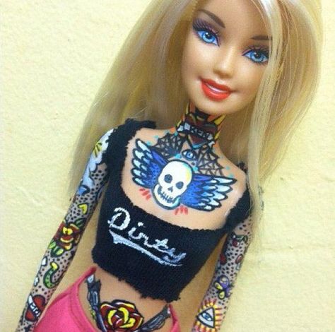 Tattoo Barbies by Susie Humphrey Tattooed Barbie, Barbie Tumblr, Barbie Tattoo, Barbie Funny, Doll Tattoo, Bad Barbie, Tattoo Artwork, Im A Barbie Girl, Troll Dolls