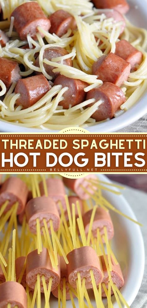 Fun Family Supper Ideas, Fun Supper Ideas For Kids, Fun Supper Ideas, Vbs Meals, Supper Ideas For Kids, Hot Dog Bites, Fun Dinners For Kids, Hot Dog Spaghetti, Hot Dog Pasta