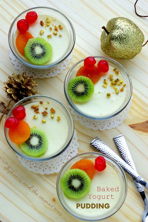 Baked Yogurt, Yogurt Desserts, Yogurt Dessert Recipes, Yogurt Pudding, Fruit Juice Recipes, Yogurt Dessert, Desserts Healthy, Indulgent Food, Coconut Trees