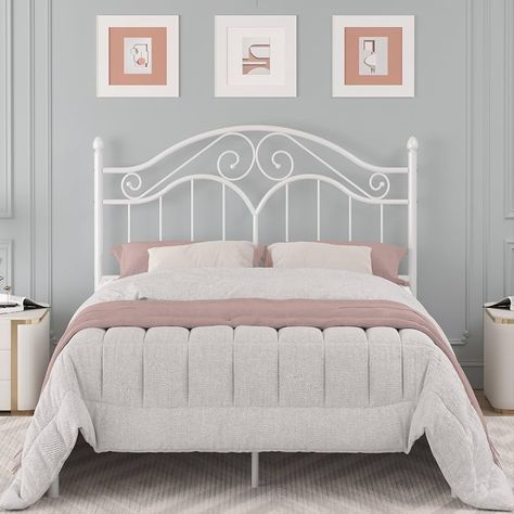 Amazon.com: Elephance Twin Size Metal Bed Frame with Vintage Headboard, Twin Bed Frames for Kids with Storage Space, No Box Spring Needed, Easy Assembly : Home & Kitchen White Metal Bed Frame, Queen Size Metal Bed Frame, Beautiful Bedroom Inspiration, Vintage Headboard, Queen Metal Bed, Headboard Decor, Bedroom Renovation, Twin Bed Frame, Stylish Beds