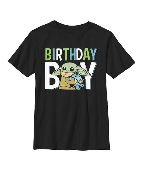 The Mandalorian Black 'Birthday Boy' Grogu Crewneck Tee - Boys. This crewneck tee checks all the casual must-have boxes with a comfy short-sleeve fit and an epic Mandalorian graphic.Full graphic text: Birthday boy. (O is represented by Grogu).Printed with phthalate-free water-based inks100% cottonMachine wash; tumble dryImported, screen printed in the USA Shipping note: This item is made to order. Allow extra time for your special find to ship. Mandalorian Cute, Grogu Birthday, Cute Grogu, Mandalorian Armor, Birthday Boys, Star Wars Tees, Star Wars The Mandalorian, Birthday Boy Shirts, Star Wars Inspired