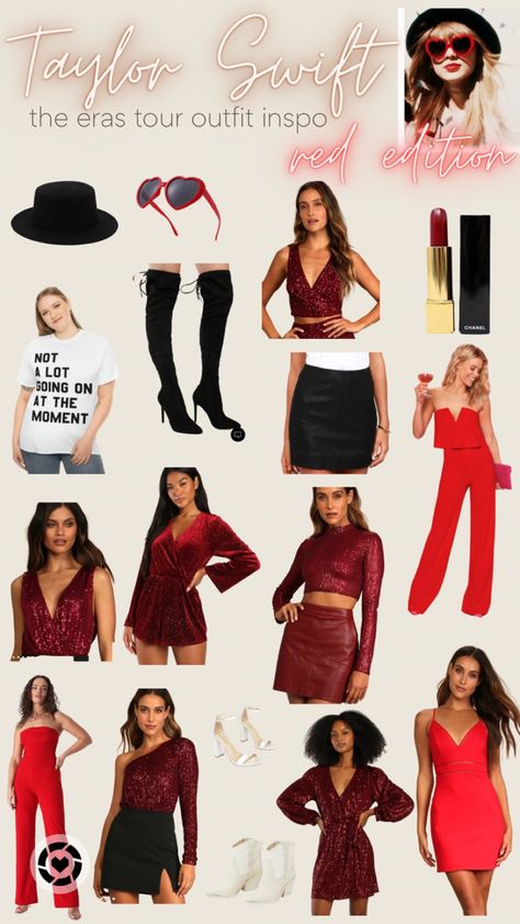 Eras Tour Outfits Maroon, Red Dress Eras Tour, Maroon Eras Tour Outfit, Red Outfit Inspo Taylor Swift, Eras Tour Outfits Red Era, Taylor Swift Red Outfits Concerts, Red Eras Tour Outfit Ideas, Taylor Swift Concert Outfit Red, Red Era Taylor Swift Outfit