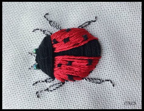 Ladybug Embroidery Design, Embroidered Insects, Ladybug Embroidery, Bugs Embroidery, Blue Blouse Designs, Projek Menjahit, Miniature Embroidery, Embroidered Bag, Tapestry Weaving