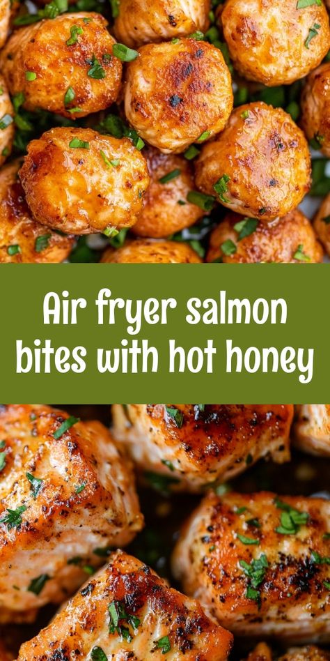 Preparing Air Fryer Salmon Bites with Hot Honey brought warmth and joy to our family dinner. As I seasoned the salmon, I felt excitement, knowing my partner and kids would love the sweet and spicy flavors. Together, we savored every crispy bite! Honey Sriracha Salmon Bites, Air Fryer Salmon Bites With Hot Honey, Salmon Bites Recipe Air Fryer, Air Fried Salmon Bites, Salmon Bites Air Fryer, Hot Honey Salmon, Air Fryer Salmon, Salmon Bites, Homemade Tzatziki Sauce