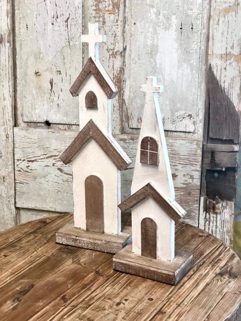 Wooden Church silhouettes Wooden Churches, Wooden Church, Wood Houses, Wooden Christmas Crafts, Wooden Decoration, Church Crafts, Scrap Wood Projects, Christmas Wood Crafts, Wooden Projects