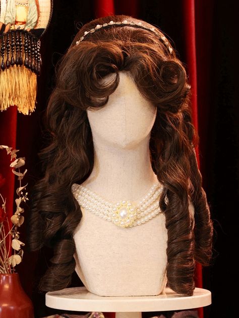 This wig closely resembles Belle's hairstyle from "Beauty and the Beast," exuding an air of elegance and sophistication. The curly bangs come with a natural volume, creating a high crown effect that perfectly enhances the facial contours. The deep brown color complements all skin tones, making it a versatile choice for any look.  Please note that the price includes one wig only.   	 		 			Size 			Free Size 		 		 			Length 			60 1880s Hairstyles, Rococo Portrait, 1800s Hairstyles, Hair Claims, Roman Hairstyles, Belle Hairstyle, Wigs Curly, Beauty And The Beast Belle, Overnight Hairstyles