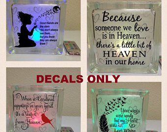 DECAL ONLY Memorial Glass Block Sticker Your Wings were | Etsy Glass Square Blocks Craft Ideas, Glass Block Crafts, Memorial Decals, Lighted Glass Blocks, Something Blue Wedding, Glass Block, Decorative Tiles, Wedding Pins, Glass Blocks