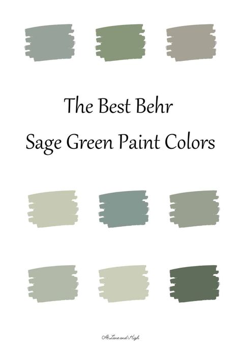 The Best Sage Green Paint Colors from Behr - At Lane and High Behr Paint Colors Sage, Shades Of Green Paint Behr, Behr Clary Sage, Sage Green Accent Wall Behr, Green Nursery Behr Paint, Track Green Behr, Green Nursery Paint Colors Behr, Boho Green Paint Colors Behr, Behr Le Luxe