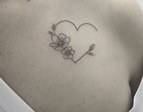 Heart With Daffodil Tattoo, Heart And Flower Tattoo Simple, Half Heart Half Flower Tattoo, Incomplete Heart Tattoo, Heart And Flower Tattoo, Spouse Tattoos, Heart Flower Tattoo, Kids Tattoo, Carnation Tattoo