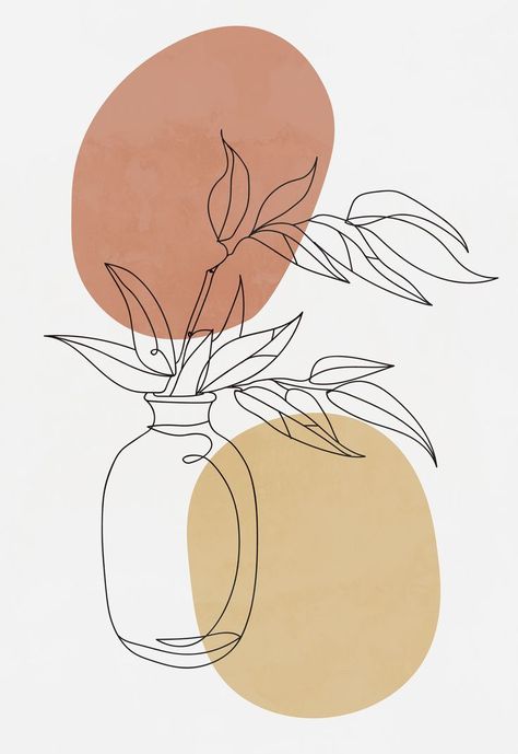 Grateful contemporary landscape painting. Get more curated minimalist paintings inspiration on our Instagram, @arthunter.me. Line Drawing Botanical, One Line Drawing, Botanical Poster, Art Abstract, Line Drawing, Plants, Yellow, White, Art