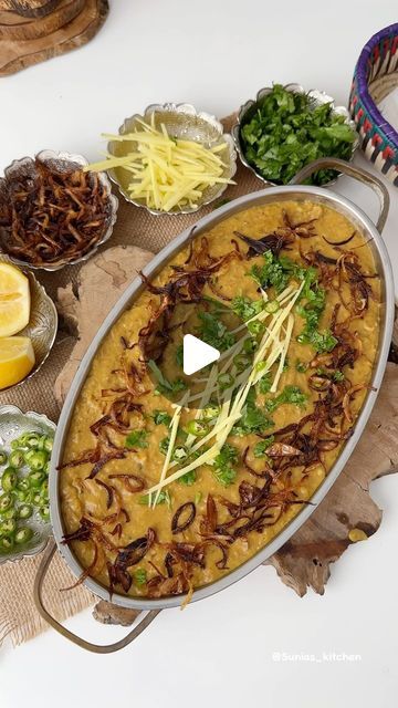 Sunia Imran on Instagram: "Eid Ul- Adha Special Recipe- 9

Haleem/ Daleem recipe 
Haleem is my family’s absolute favourite dish and it’s a must in special occasions, parties and specially Eid parties. I’ve as this recipe an easy to follow,  even a beginner can master this. 
Ingredients:
* Beef, Lamb, or Mutton: 1 1/2 kg (I have used beef)
Lentils and Grains:
* Moong Dal: 1/2 cup
* Masoor Dal: 1/2 cup
* Chana Dal: 1/2 cup
* Mash/Urad Dal: 1/2 cup
* Rice: 1/2 cup
* Barley: 1 cup
* Bulgar Wheat: 1/2 cup
* Salt: 1 tbsp
* Red Chilli Powder: 1 tsp
* Turmeric (Haldi): 1 tsp
* Water: 2 liters
* Oil: 2 tbsp
Meat Preparation:
* Large pieces of meat
* Onions: 2 medium
* Ginger & Garlic Paste: 3 tbsp
* Cumin Seeds (Zeera): 1 tbsp
* Tomatoes: 4, skin off (optional)
* Oil: 4-5 tbsp
* Water: 1 liter
Whol Daleem Recipe, Bulgar Wheat, Meat Preparation, Ginger Garlic Paste, Chana Dal, Urad Dal, Red Chilli Powder, Moong Dal, Eid Party