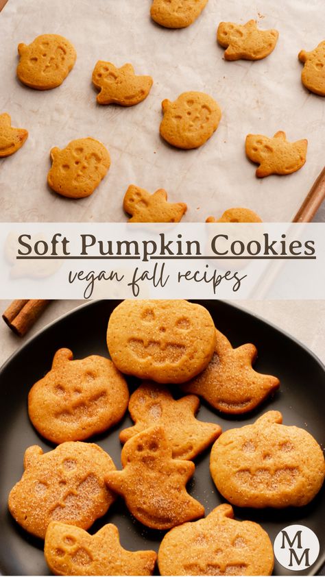 Trending Fall Recipes, Pumpkin Spice Cookies Vegan, Halloween Cookies Healthy, Autumn Vegan Desserts, Halloween Cookies Vegan, Vegan Apple Pie Cookies, Vegan Gluten Free Halloween Recipes, Halloween Baking Healthy, Pumpkin Halloween Recipes