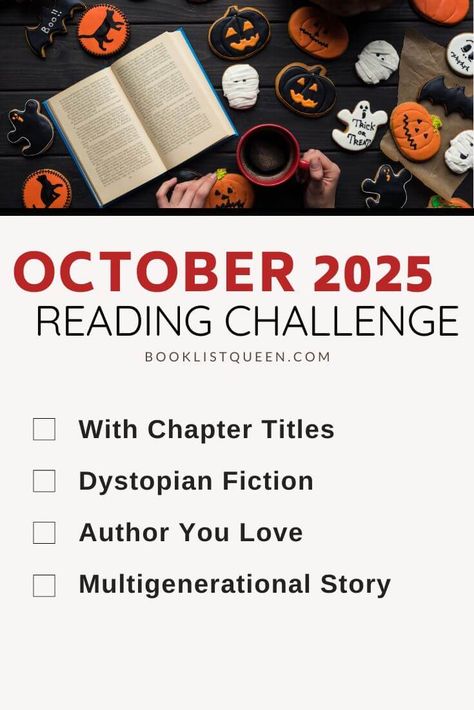 Booklist Queen's 2025 Reading Challenge | Booklist Queen October Reading, Calendar Activities, Dystopian Fiction, Tbr List, 10 October, Reading Games, Great Books To Read, Book Challenge, Read A Book