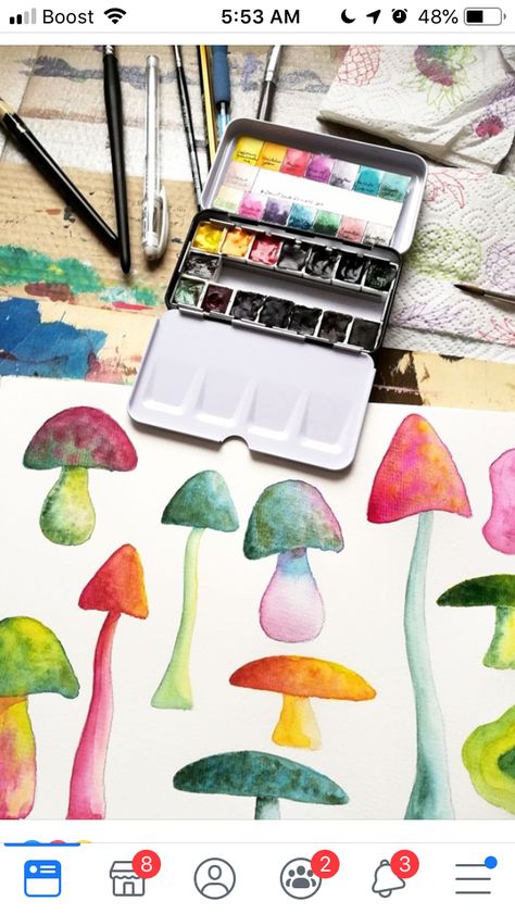 Colored Mushrooms, Mushrooms Watercolor, Botanical Sketches, Fabric Pattern Design, Watercolor Fabric, Learn Watercolor, Wallpaper Home Decor, Watercolour Inspiration, Watercolor Paintings Easy