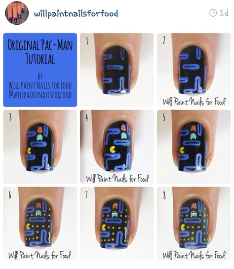 Man Nail Art, Pac Man Nails, Man Nails, Character Nails, Paint Nails, Retro Nails, Get Nails, Cute Nail Art, Nail Polish Designs