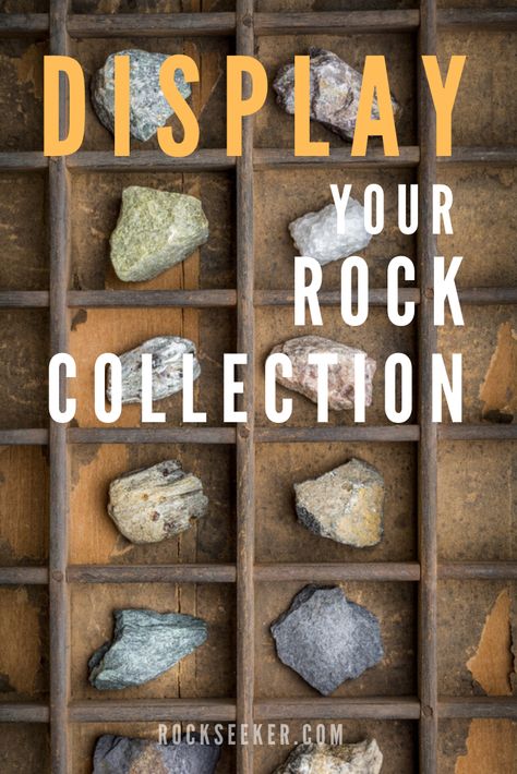 If you're looking for rock collection display ideas for yourself, your kids or just to get those rocks off the shelves, then you'll want to read this article from RockSeeker.com. They go over 5 of the best rock display cases you can use for your collection. #rocks #display #case #rockseeker Gemstone Collection Display Ideas, Fossil Display Case, Rock Display Ideas Diy Garden, Rock And Mineral Display, Mineral Display Ideas, Rock Storage Ideas, Rock Collection Display Ideas Diy, Diy Rock Display, Fossil Display Ideas