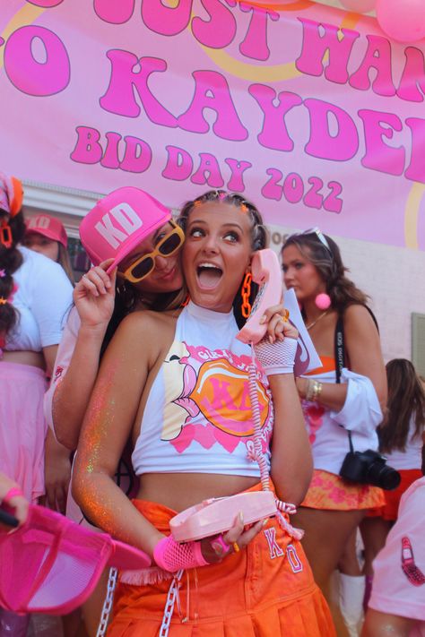 Girls Just Wanna Go Bid Day, 2000s Bid Day Theme, Sorority Poses, Recruitment Themes, Sorority Girls, Recruitment Ideas, Sorority Bid Day, Bid Day Themes, 80s Theme