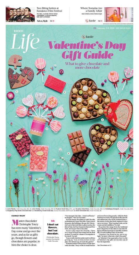 Valentine’s Day Gift Guide｜Epoch Taste #Chocolate #newspaper #editorialdesign Cookie Contest, Contest Ideas, Newspaper Layout, Paper Layout, Newspaper Cover, Valentine Chocolate, Valentines Flowers, Magazine Layout, Editorial Design