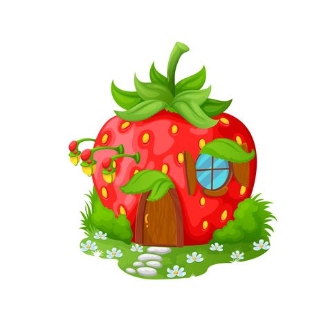 Strawberry fairytale home building of elf dwelling, dwelling, #elf, #building, #Ad Fairytale Home, Strawberry House, Fairytale Houses, House Cartoon, Gnome House, House Illustration, Paper Flowers Craft, House Vector, Home Building