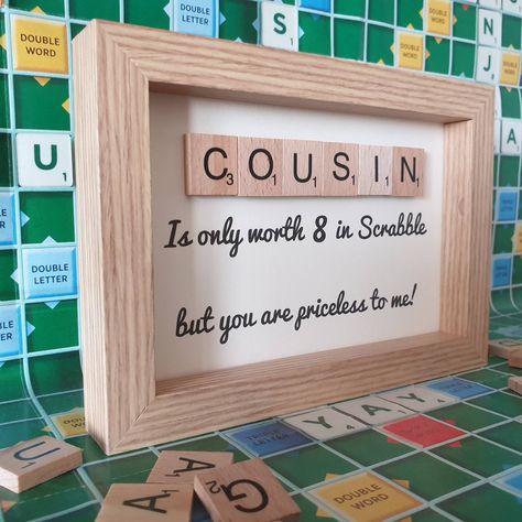 Diy Cousin Gifts, Gift Ideas For Cousins, Best Christmas Messages, Cousins Christmas, Gift For Cousin, Scrabble Art, Cousin Gifts, Grandad Gift, Boy Decor