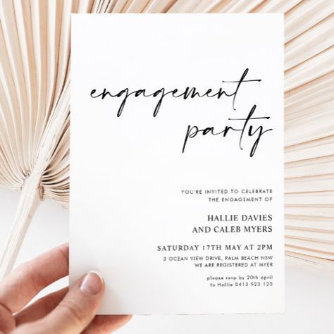 $3.08 | Modern Simple Script Black White Engagement Party #engagement party invitation, minimal engagement invitation, modern engagement, modern script engagement, script font, simple engagement, script engagement invitation, elegant engagement invitation, black and white, classic engagement invitation Black And White Engagement Party, Fall Engagement Party Invitations, Winter Engagement Party, White Engagement Party, Elegant Engagement Party, Retro Wedding Invitations, Engagement Celebration, Black Invitation, Engagement Party Decorations