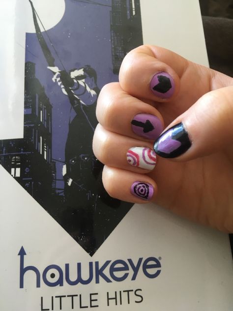 Hawkeye Nails, Marvel Nail Art, Hawkeye Marvel, Marvel Nails, Uñas Aesthetic, Avengers Poster, Manicure Nail Designs, Galaxy Nails, Nails Today