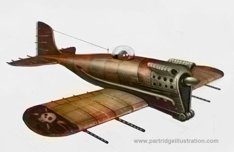 Fighter Dieselpunk Vehicles, Steampunk Vehicle, Steampunk Airship, Diesel Punk, Concept Ships, Steampunk Art, Retro Futuristic, Aircraft Design, Partridge