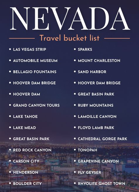 Road Trip Usa Bucket Lists, Usa Trip Bucket Lists, Nevada Travel Places To Visit, Stateline Nevada Things To Do, Usa Travel Bucket List, Google Docs Templates, Bucket List Template, Arizona Bucket List, Rhode Island Travel