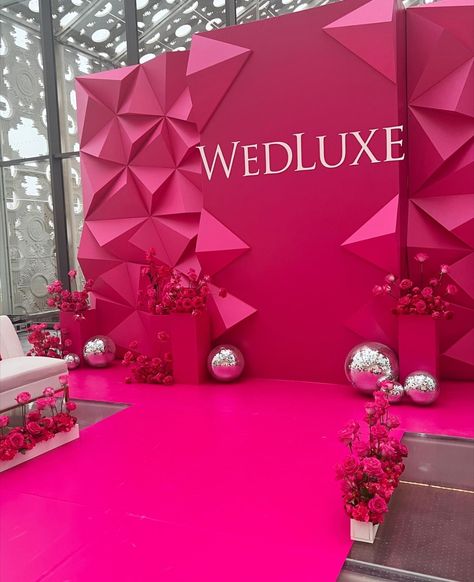 #wedluxe#wedluxeshow#toronto#runwaydesign#setdesignrunway Event Backdrops Ideas, Beauty Event Decor, Red Backdrop Ideas, Creative Event Ideas, Launch Party Decor, Backdrop Event Design, Fashion Show Decorations Ideas, Event Backdrop Ideas, Pink Event Decor