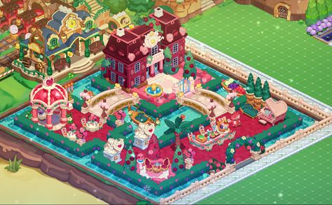 credit; @haise1011 / cookie run kingdom #hollyberry #cookierun #cookierunlayout Hollyberry Kingdom Design, Cookie Run Kingdom Designs Ideas, Cookie Run Kingdom Spring Layout, Cookierun Kingdom Design, Cookie Run Kingdom Guild Decor, Cookie Run Kingdom Kingdom Designs, Crk Hollyberry Kingdom Ideas, Aesthetic Cookie Run Kingdom Layout, Crk Design Ideas