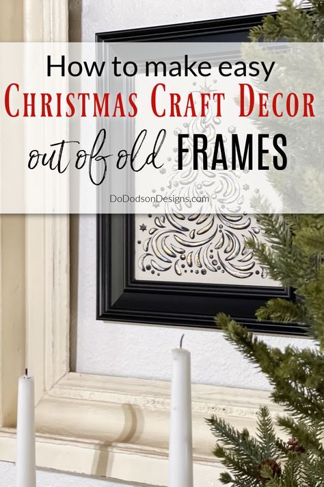 Easy DIY Christmas Craft Decor With Picture Frames Crafts With Old Frames, Easy Diy Christmas Wall Art, Christmas Crafts With Picture Frames, Framed Christmas Art, Small Picture Frame Ideas, Decor With Picture Frames, Ideas For Old Picture Frames, Christmas Frame Ideas, Christmas Picture Frame Ideas