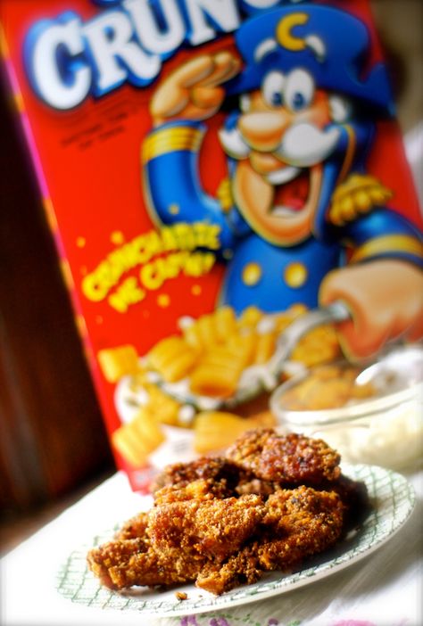 Captain Crunch Chicken, Deep Fryer Recipes, Carrot Banana Cake, Easy Macaroni Salad, Captain Crunch, Capn Crunch, Chicken Tender Recipes, Planet Hollywood, Small Snacks