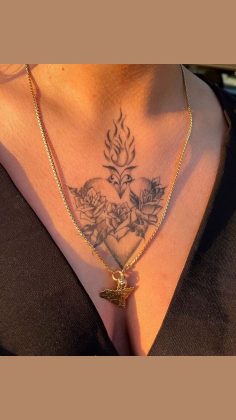 (from @raybies.ink & @calavera.studios on insta) Sacred Heart Tattoo, Sacred Heart Tattoos, Dope Tattoos For Women, Cute Tattoos For Women, Heart Women, Dope Tattoos, Pretty Tattoos, Heart Tattoo, Sacred Heart