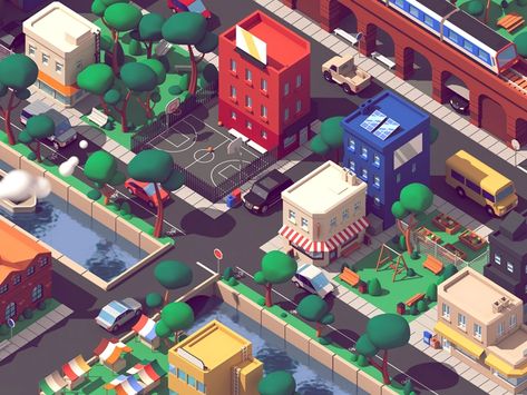 Lyft - City by Guillaume Kurkdjian on Dribbble Low Poly City, Parisian Hotel, Idle Game, City Games, 3d City, Poly Art, Isometric Art, Isometric Illustration, Isometric Design