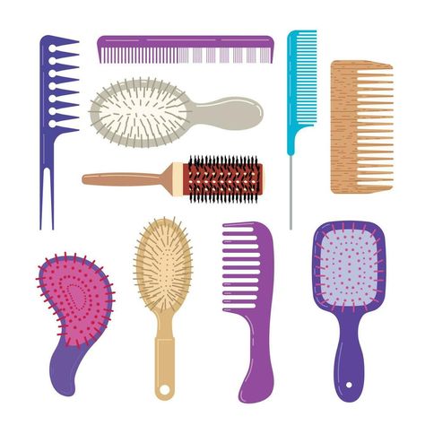 Set of fashionable hair combs.Vector isolated illustration on white background, hairdresser style accessories, hair dryer Pijamas Drawing, Hair Salon Tools, Hair Clipart, Red Curly Hair, Pink Hair Bows, Vintage Hair Combs, Girls With Red Hair, Short Straight Hair, Hair And Beauty Salon