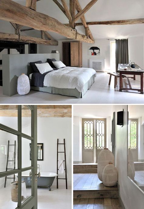 holiday home in the south west of france | THE STYLE FILES Casa Open Space, Design Ložnic, Detail Arsitektur, Interior Boho, Attic Remodel, Gray Bedroom, Wood Beams, Cheap Home Decor, Home Fashion