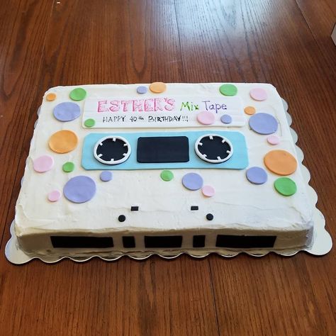 90s Party Birthday Cake, Cassette Tape Birthday Cake, 90s Sheet Cake, Cassette Tape Cake, Surprise 40th, Artist Party, 40th Bday Ideas, Sheet Cakes, 90s Theme