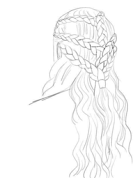 Daenerys Braids, Braided Bun Styles, Fantasy Core, Targaryen Hair, How To Draw Braids, Hair References, Drawing Template, Drawing Hair, Queen Outfit