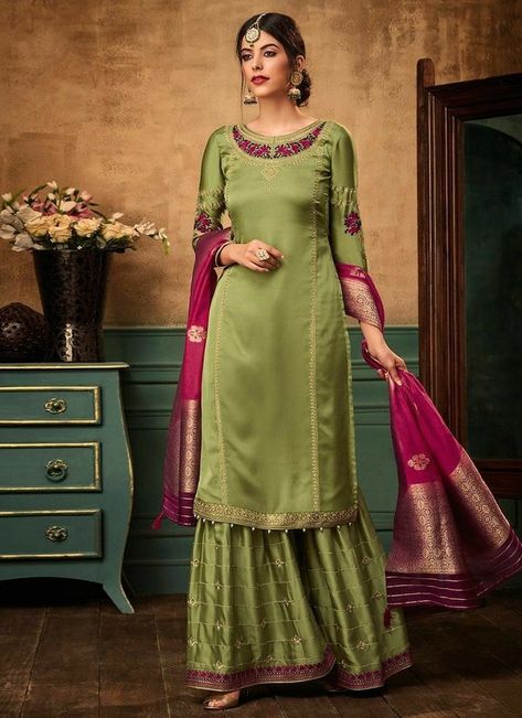 Top And Plazo, Designer Sharara, Embroidered Sharara, Salwar Suits Party Wear, Salwar Designs, Indian Salwar Kameez, Bollywood Outfits, Salwar Kameez Online, Sharara Suit