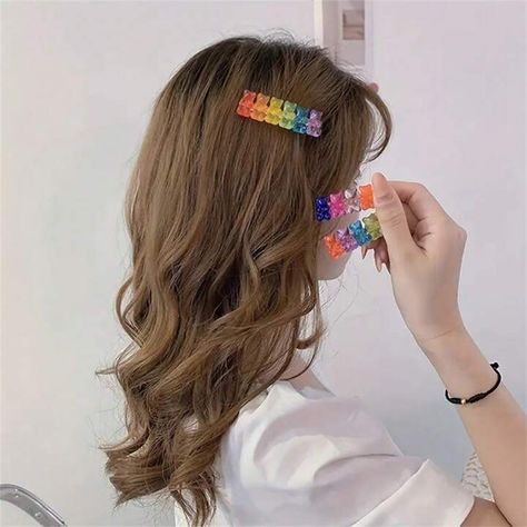 1pc Gummy Bear Barrette Hair Clips Cute Girls Jelly Bear Hair Clips Women Duck Billed Barrette Accessories | SHEIN USA Easy French Braid, Pant Chains, Cute Ponytails, Hair Jewels, Hair Accessories Collection, Heart Hair, Colorful Accessories, Gummy Bear, Fashion Materials