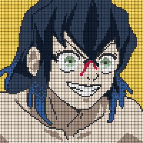 Pixel Grid Art Alpha Patterns, Demon Slayer Pixel Art Grid, Attack On Titan Pixel Art, Demon Slayer Pixel Art, Alpha Grid, Boar Mask, Pixel Grid, Anime Pixel, Pixel Art Pokemon