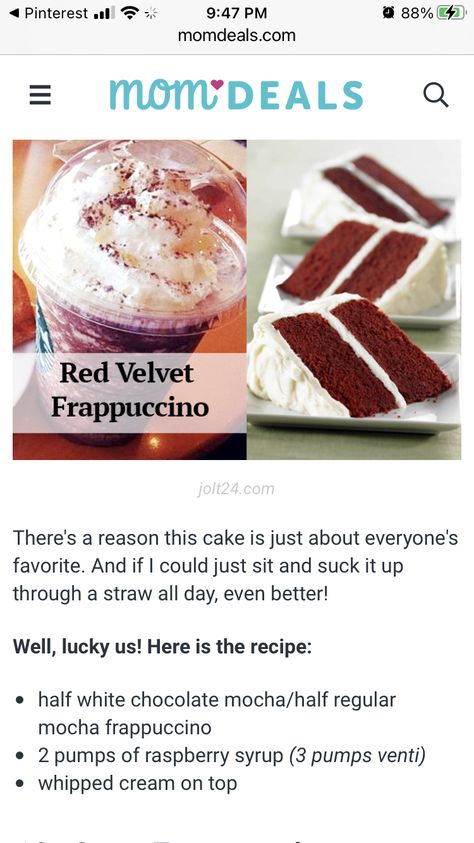 Red Velvet Starbucks Drink, Red Velvet Frappe, Starbucks Red Velvet, Frappe Starbucks, Secret Starbucks Drinks, Copycat Starbucks Recipes, Starbucks Copycat, Red Velvet Cake, Velvet Cake