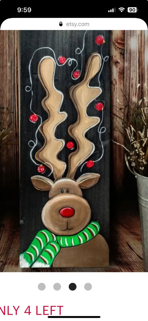 Easy Reindeer Painting, Painted Reindeer Faces On Wood, Christmas Porch, Window Painting, Porch Signs, Painting Projects, Canvas Painting, Sewing Crafts, Canvas