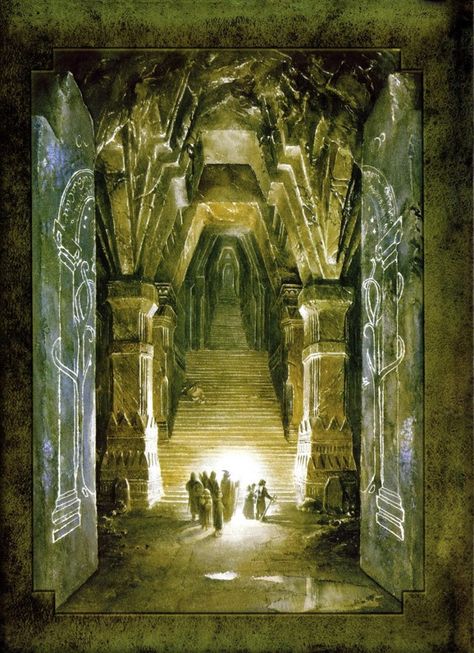 The Fellowship in Moria by Alan Lee. I love all of this man's work. It's gorgeous. Alan Lee Art, Tolkien Artwork, Mines Of Moria, Lord Of Rings, Tolkien Illustration, Alan Lee, John Howe, Illustration Fantasy, Middle Earth Art