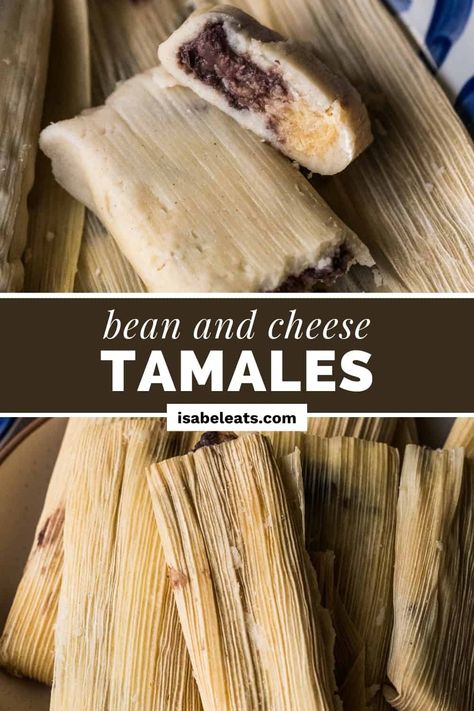 Bean and cheese tamales made from refried black beans and lots of shredded cheese. Quick and easy to make and a great for the holidays! Bean And Cheese Tamales Recipe, Bean And Cheese Tamales, Black Bean Tamales, Cheese Tamales Recipe, Authentic Meals, Cheese Tamales, Refried Black Beans, Isabel Eats, Mexican Comfort Food