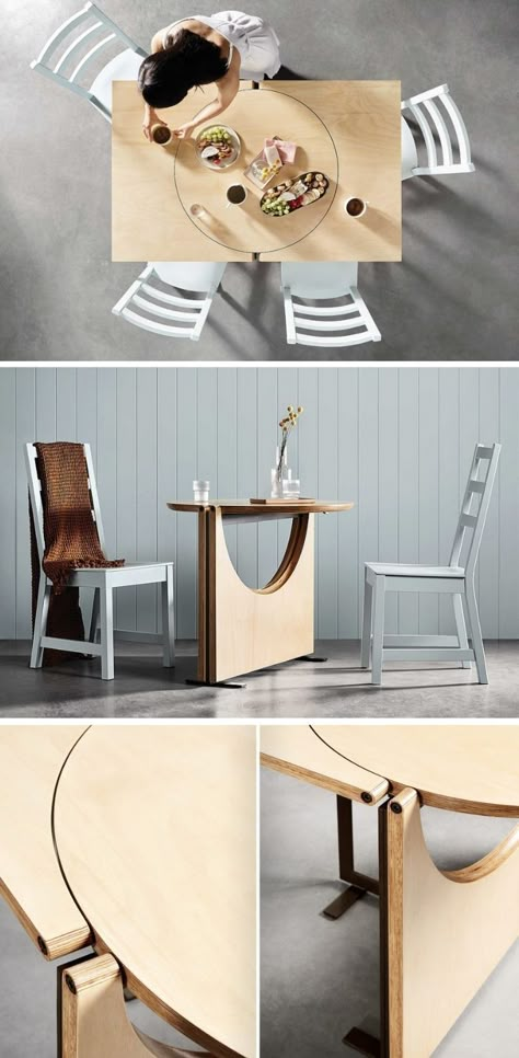 Flexible Furniture Design, Diy Modular Furniture, Modular Table Design, Dinner Round Table, Cool Furniture Creative, Moveable Furniture, Expanding Round Table, Modular Tables, Transforming Table