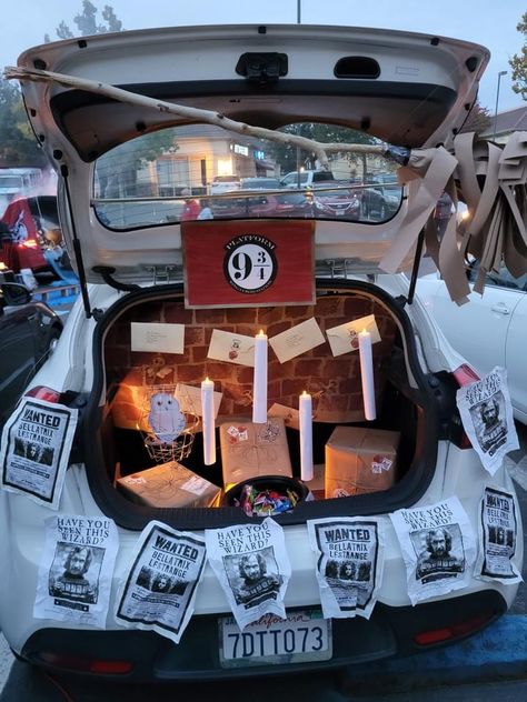 Harry Potter Truck Or Treat, Harry Potter Themed Trunk Or Treat, Harry Potter Trunk Or Treat Decorations, Hogwarts Trunk Or Treat, Trunk Or Treat Harry Potter, Trunk Or Treat Harry Potter Theme, Harry Potter Trunk Or Treat Ideas, Harry Potter Trunk Or Treat, Hogwarts Trunk