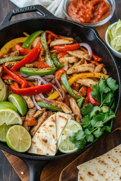 Sizzling Skillet Chicken Fajitas Who’s ready for fajita night? 🌶️🔥 These Chicken Fajitas are packed with flavor and loaded with colorful bell peppers. Perfect for a quick, tasty dinner! Ingredients: • 1 lb boneless, skinless chicken breasts, thinly sliced • 1 red bell pepper, thinly sliced • 1 green bell pepper, thinly sliced • 1 yellow bell pepper, thinly sliced • 1 medium onion, thinly sliced • 2 tbsp olive oil • 2 tsp chili powder • 1 tsp paprika • 1 tsp cumin • 1/2 tsp garlic powder • 1... Skillet Chicken Fajitas, Fajita Night, Dinner Ingredients, Yellow Bell Pepper, Tasty Dinner, Green Bell Pepper, Boneless Skinless Chicken, Skillet Chicken, Green Bell Peppers